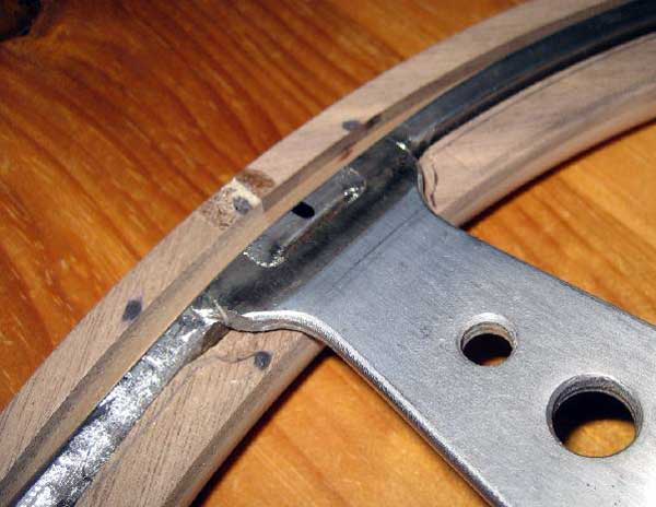 Figure 30: Detail showing spoke let into front half of wood rim